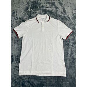J.Crew Mens Slim Fit Polo Shirt White W/ Red & Navy Trim Collar Size Large